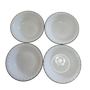 4 Corelle Callaway Salad Soup Bowls 7.25" white swirl rim green trim ivy